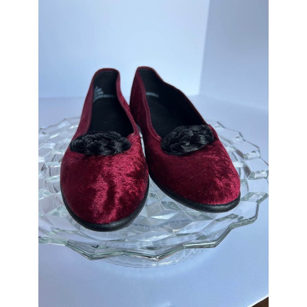 Velvet Ballet Flats Black Rosette Detail Slip On Shoes Womens Size 9.5 - Picture 2 of 6